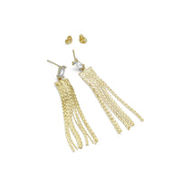 CZ Link Gold Tassel Earrings, Sku#EF472