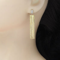 CZ Link Gold Tassel Earrings, Sku#EF472