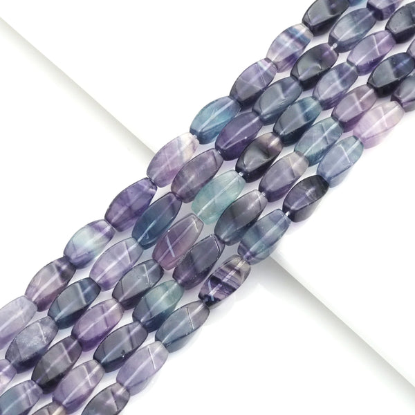 Genuine Fluorite Twisted Rice Beads, 8x16mm, Sku#U1562