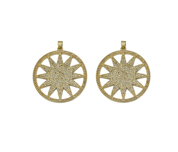 Gold CZ North Star On Round Ring Charm, Sku#LK677