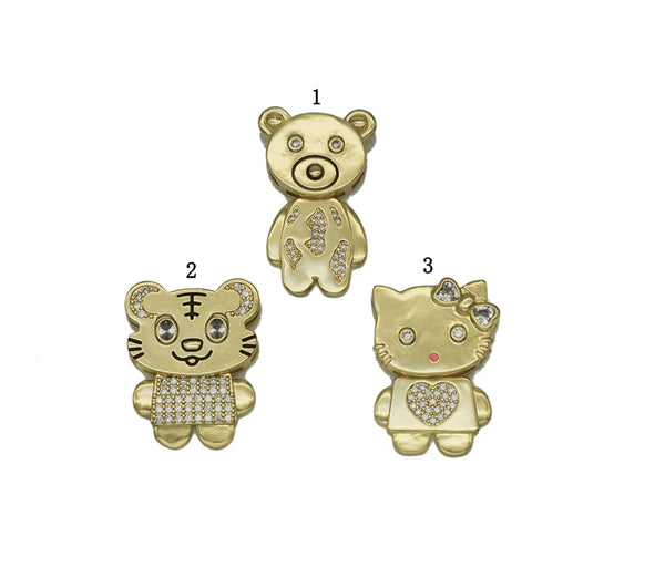 Gold CZ Cartoon Tiger Bear Hello Kitty Charm, Sku#LK687