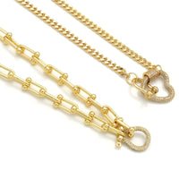 Gold U Chain Cuban Chain CZ Clasp Necklace,sku#EF321