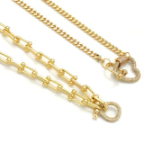 Gold U Chain Cuban Chain CZ Clasp Necklace,sku#EF321
