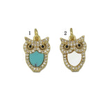 Gold CZ MOP Turquoise Night Owl Charm, Sku#L689