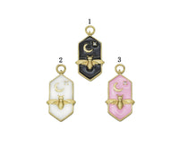 Gold CZ Enamel Bee Moon Star On Hexagon Charm, Sku#L690