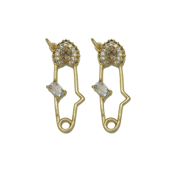 Gold CZ Safety Pin Charm, Sku#LK694