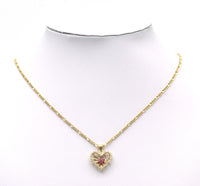 Gold Colorful CZ Flower On Heart Charm, Sku#LD313