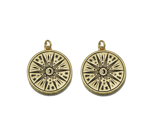 Gold North Star On Round Coin Charm, Sku#Z1456