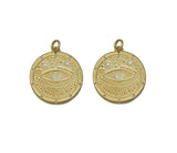 Gold Enamel Evil Eye On Round Coin Charm, Sku#Z1457