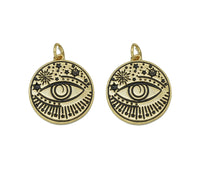 Gold Evil Eye On Round Coin Charm, Sku#Z1460