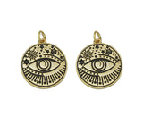 Gold Evil Eye On Round Coin Charm, Sku#Z1460