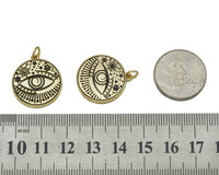 Gold Evil Eye On Round Coin Charm, Sku#Z1460