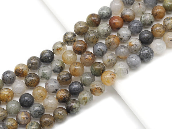 Genuine Gray Brown Silver Moonstone Round Smooth Beads, Sku#U1352