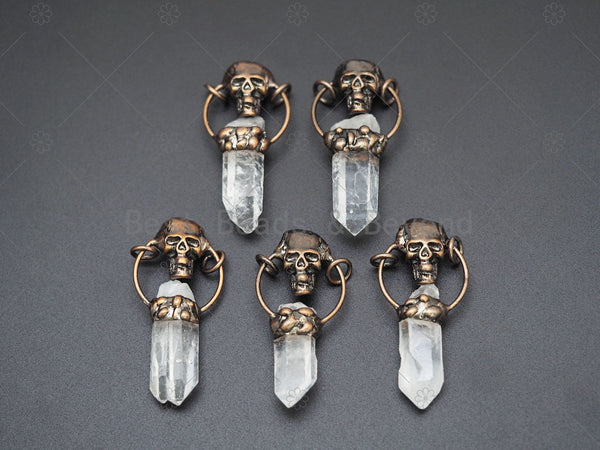 New!!! Natural Crystal Point with Skull Pendant, Sku#YT16