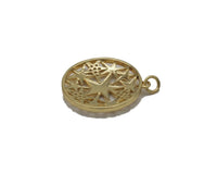 Gold CZ Five Point Star On Hollow Out Round Charm, Sku#L694