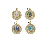 Gold CZ U Shape On Round Coin Charm, Sku#L695