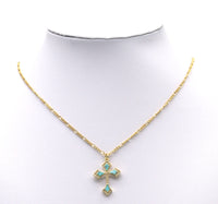 Gold CZ Turquoise/Malachite Cross Charm, Sku#L698