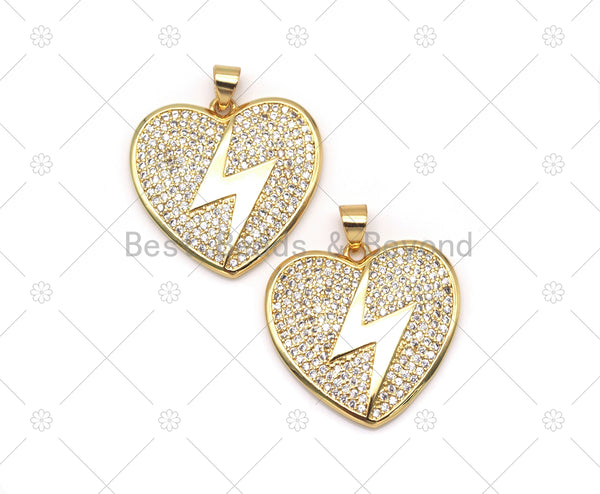 CZ Lightning Heart Charm, Sku#LK556