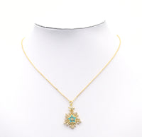 Gold CZ MOP/Turquoise Five Point Star Snowflake Charm, Sku#L702