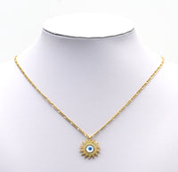 Gold CZ Enamel Evil Eye On Sunburst Charm, Sku#LX83