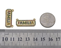 Gold Colorful CZ Familia Word On Rectangle Charm, Sku#Y725