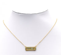 Gold Colorful CZ Familia Word On Rectangle Charm, Sku#Y725