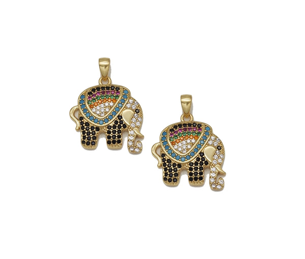 Gold Colorful CZ Elephant Charm, Sku#Y736