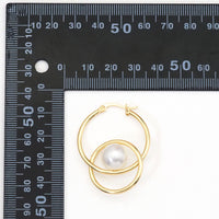 Gold Pearl Double Ring Hoop Earrings, Sku#Y787