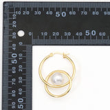 Gold Pearl Double Ring Hoop Earrings, Sku#Y787