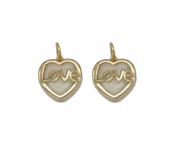 Gold Mother of Pearl Love Heart Charm, Sku#ZX98