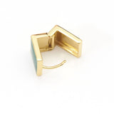 Gold Green Square Huggie Earrings, Sku#Y780