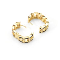 Enamel Gold Cuban Link Hoop Earrings, Sku#Y785