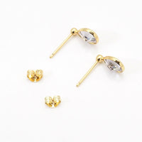 Gold Crystal CZ Teardrop Stud Earrings, Sku#Y783