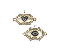 Gold Cobalt CZ Evil Eye Heart Connector Charm, Sku#LK715