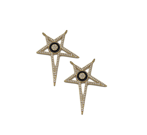 Gold CZ Enamel Black Eye Star Connector Charm, Sku#LK717