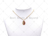 CZ Micro Pave and Enamel Flower On Oval Shape Pendant, 18K Gold Filled Flower Charm, Necklace Bracelet Charm Pendant, Sku#Y570