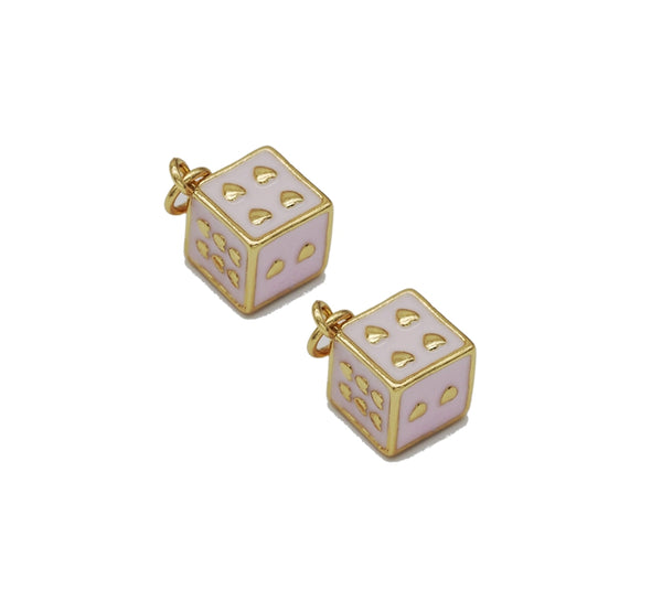 Pink Enamel Heart Dice Cube Charm, Sku#LK720