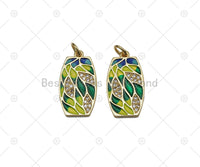 CZ Micro Pave and Colorful Enamel Flower Oval Shape Pendant, 18K Gold Filled Flower Charm, Necklace Bracelet Charm Pendant, Sku#Y571