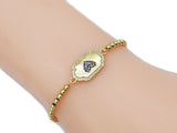 Gold Cobalt CZ Evil Eye Heart Connector Charm, Sku#LK715