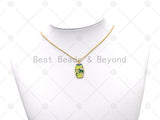 CZ Micro Pave and Colorful Enamel Flower Oval Shape Pendant, 18K Gold Filled Flower Charm, Necklace Bracelet Charm Pendant, Sku#Y571