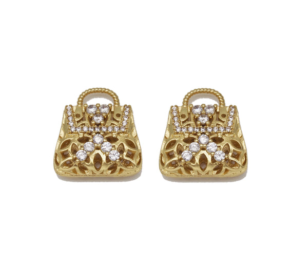 Gold CZ Pave Fashion Lady Bag Charm, Sku#LK701