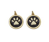 Gold Black Enamel Dog's Paw Print Coin Charm, Sku#LK695