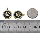 Gold Black Enamel Dog's Paw Print Coin Charm, Sku#LK695