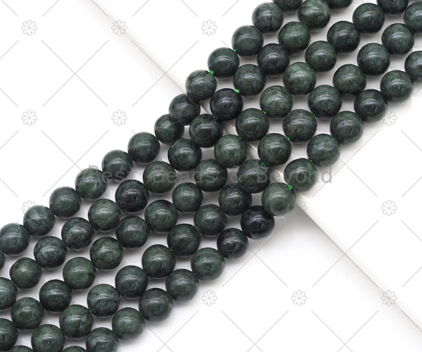 Natural Dark Green Jade Round Smooth Beads, Sku#U1196