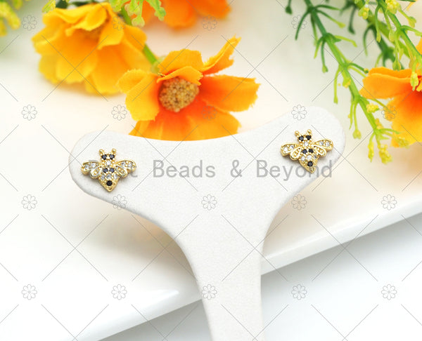 CZ Micro Pave Bee Shape Stud Earring ,18K Gold Filled Latch Back Earring, Bee Earrings, Sku#LD179