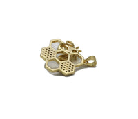 Gold CZ Bee on Honeycomb Charm, Sku#LK714