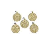 Gold CZ Flower Snake Moon On Round Coin Charm, Sku#LK712