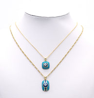 Blue Pink Enamel Evil Eye Square Rectangle Charm, Sku#LK725