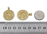 Gold Hamming Bird On Round Coin Charm, Sku#LK733