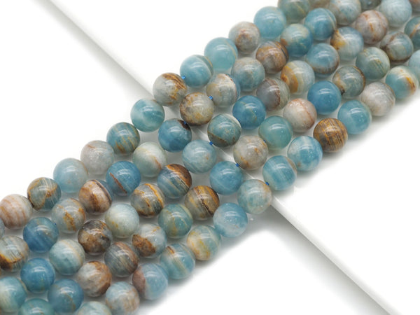 Genuine Blue Brown Calcite Round Smooth Beads, Sku#U1368